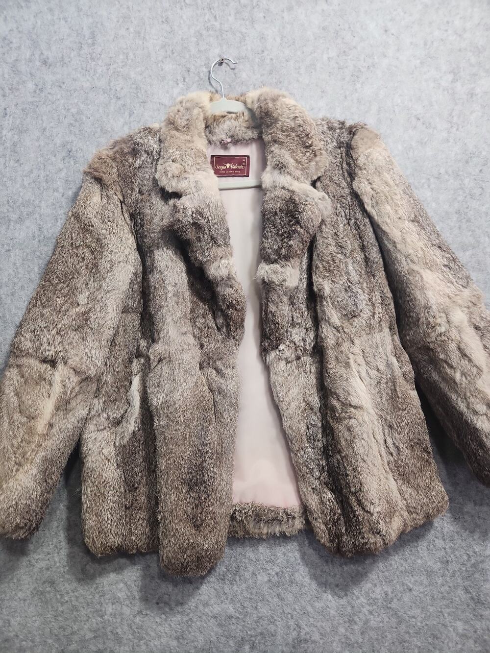 Vintage Sergio Valente Genuine Rabbit Fur Coat Women's Medium Brown Gray